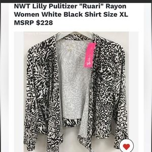 •LILLY PULITZER•NWT "Ruari" Rayon
Women's White Black wrap shirt Size XL